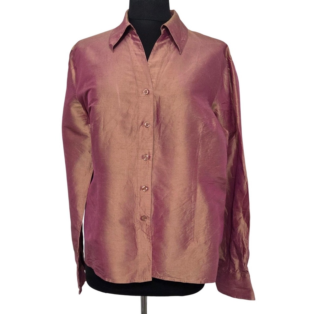 Worthington Iridescent Color-Shifting 100% Silk‎ Blouse Metallic XL Tall Women's